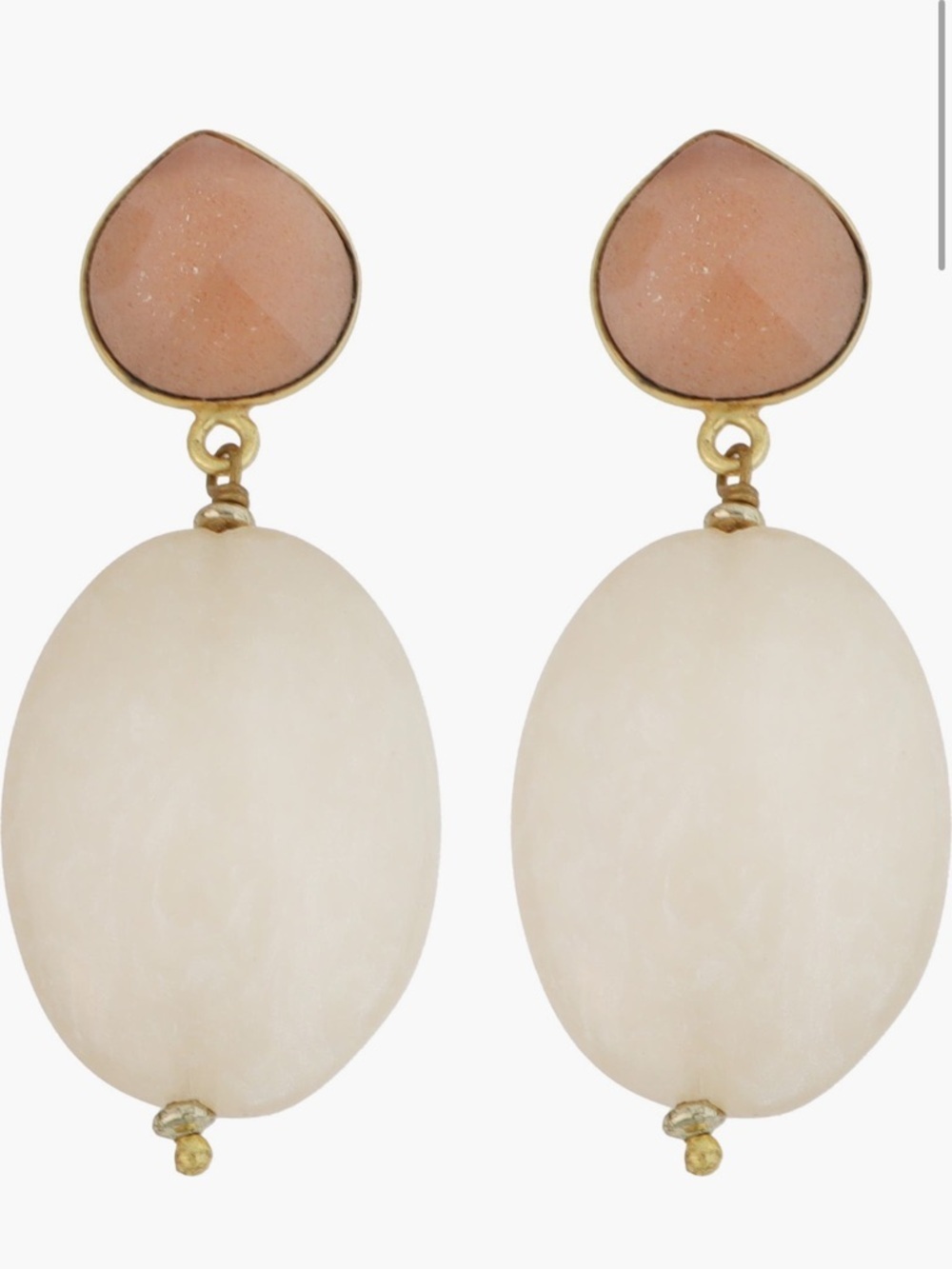 Panacea Cache Cream Drop Earrings with Peach Stone Tops